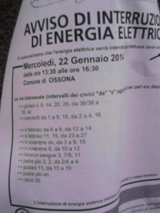 energia elettrica. Ossona, mercoledì niente energia elettrica - 19/01/2014
