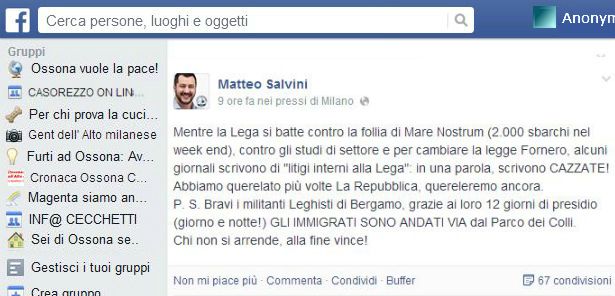 Matteo Salvini su facebook