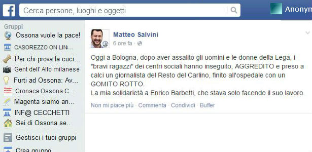 Matteo Salvini aggredito a Bologna