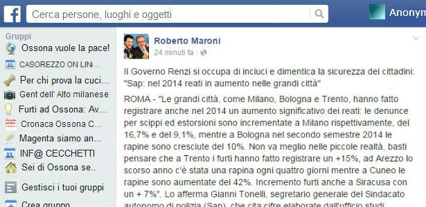 Roberto Maroni su Facebook