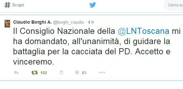 laudio Borghi Aquilini candidato per la Toscana su twitter