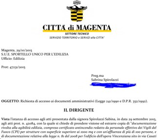 vincenziana a Magenta, c'è l certificato antincendio