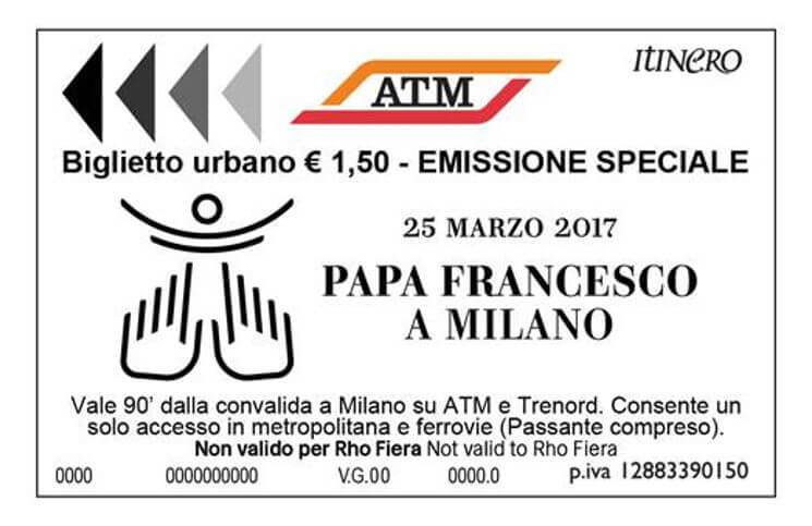 Il biglietto dell'Atm per la visita di Papa Francesco