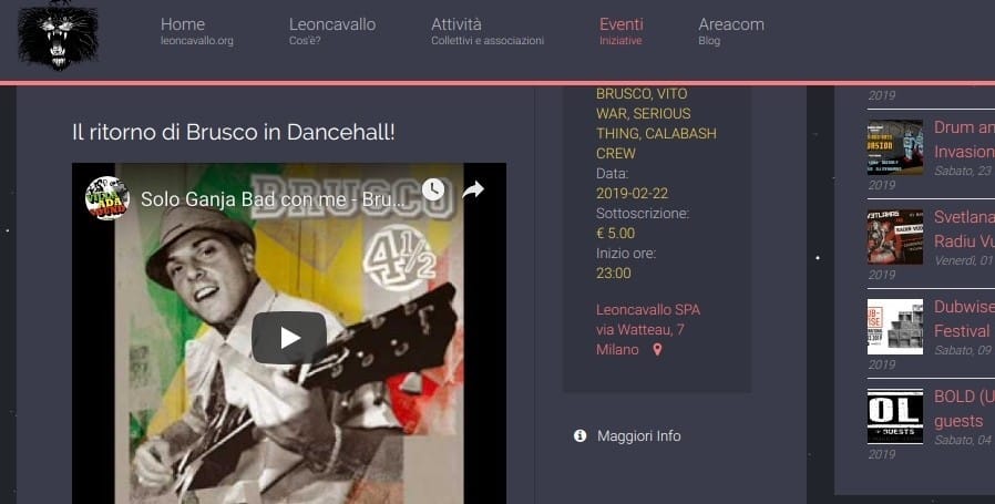 raggae. Serata Raggae con Brusco al Leoncavallo - 18/02/2019