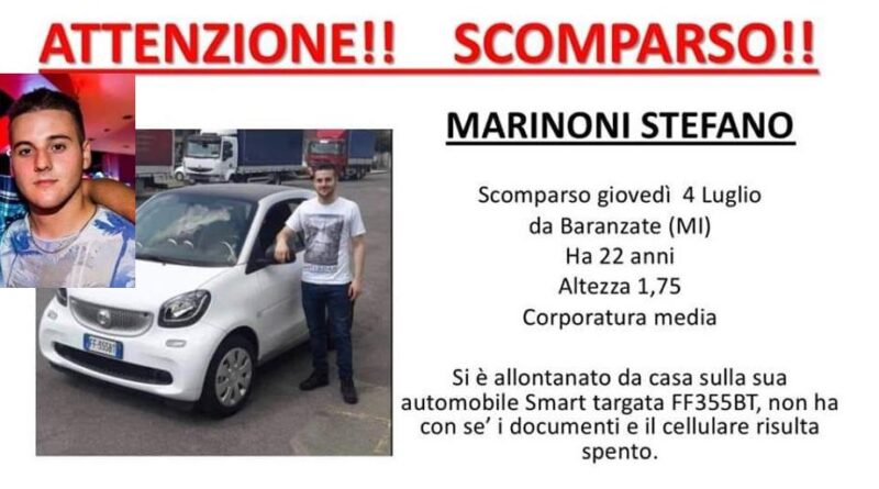 . Baranzate. Si cerca Stefano Marinoni - 08/07/2019