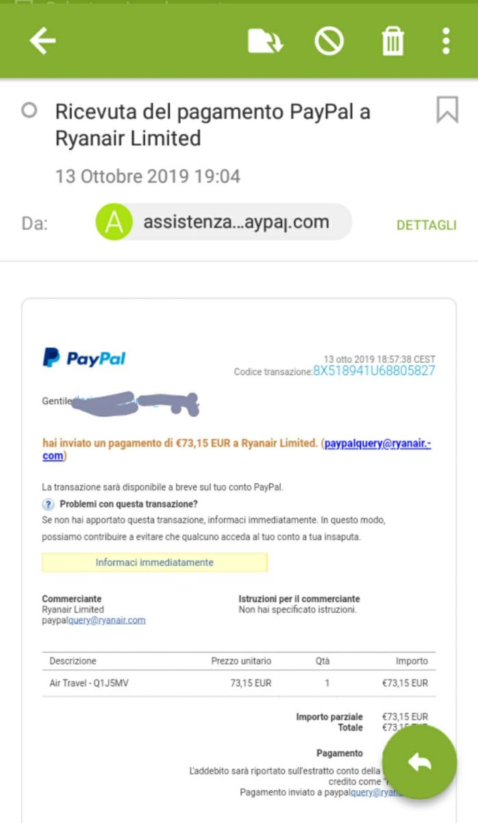 . Pericolo di truffa con phishing su paypal - 16/10/2019