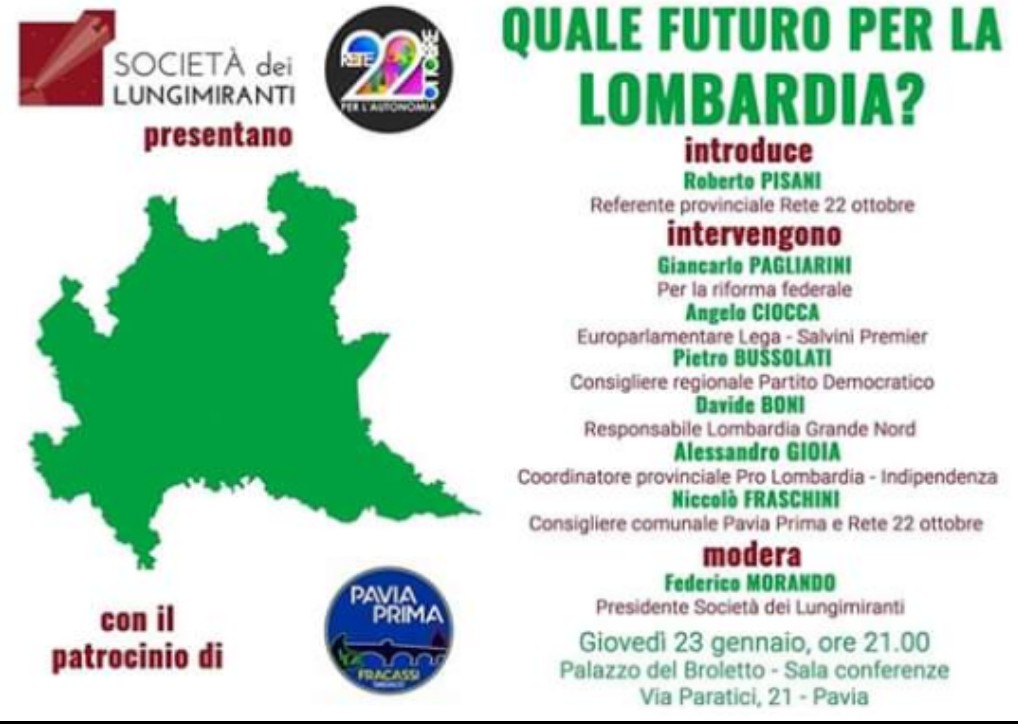 Spazio Regione Lombardia. Autonomia a Pavia. Quale futuro per la Lombardia? - 19/01/2020
