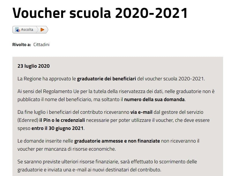 Voucher dote scuole 2020- 2021 della regione Piemonte
