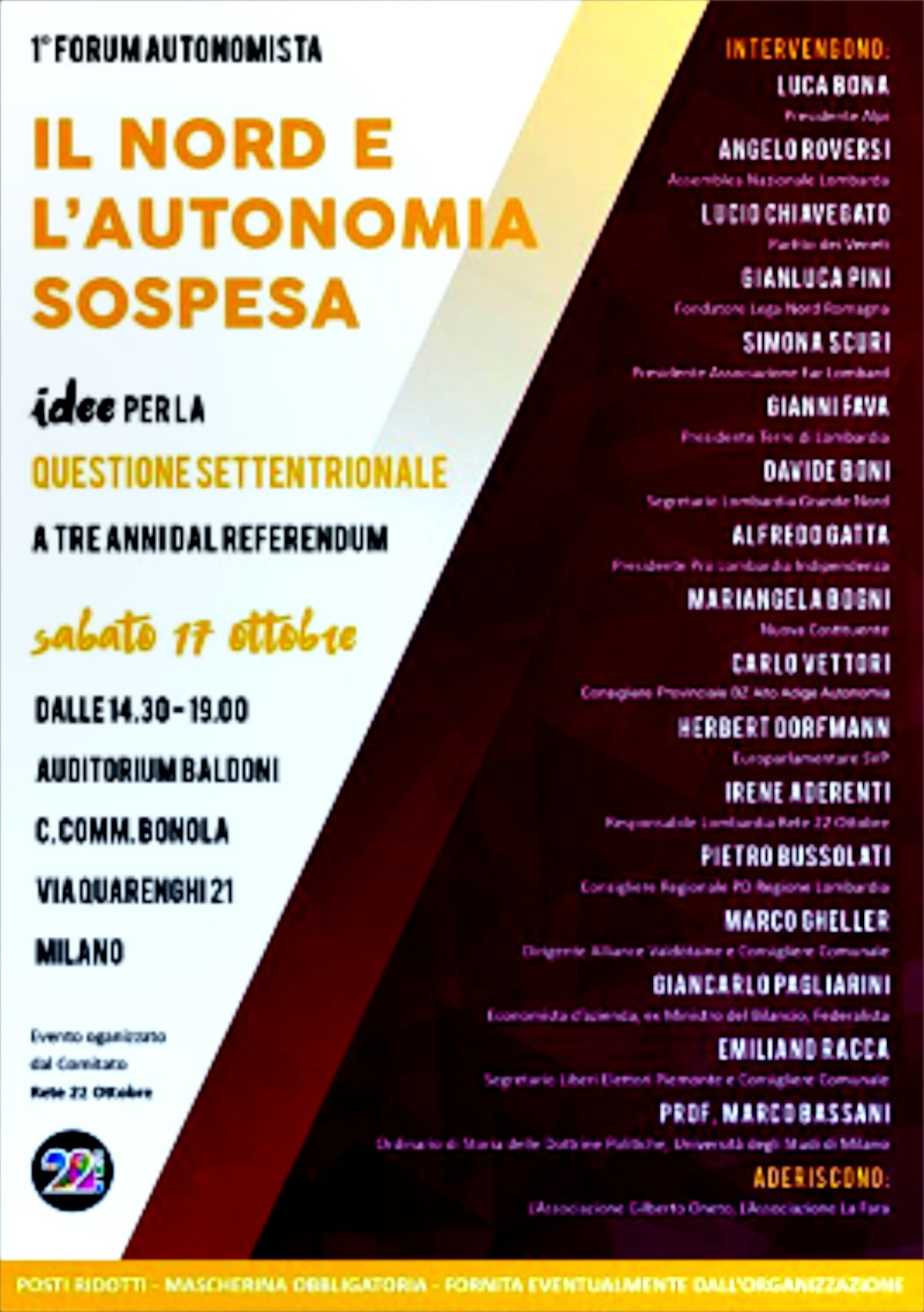 Locandina completa del convegno "Autonomia sospesa" a Milano