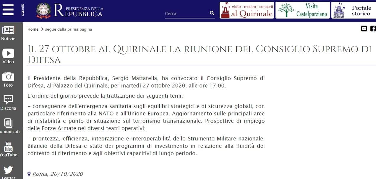 riunione superiore di difesa al quirinale