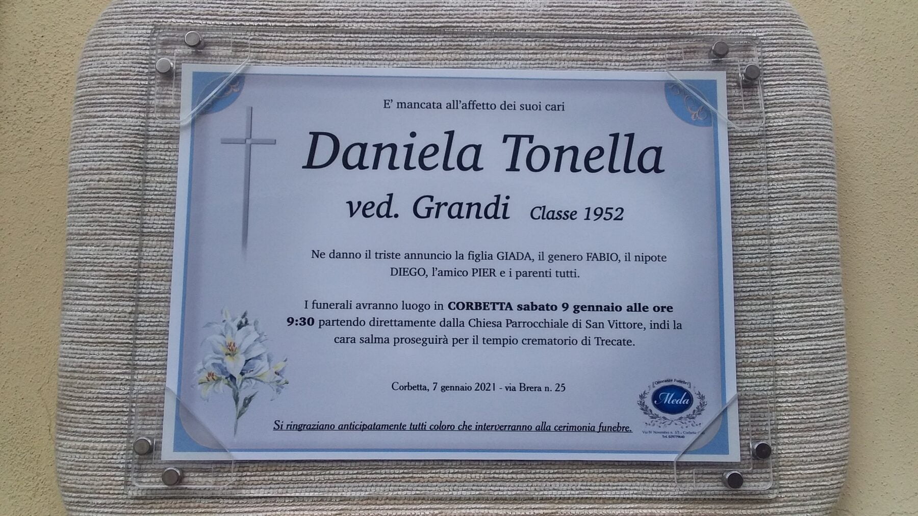 daniela tonella. Addio Daniela Tonella (Mangiabalina). Corbetta - 07/01/2021
