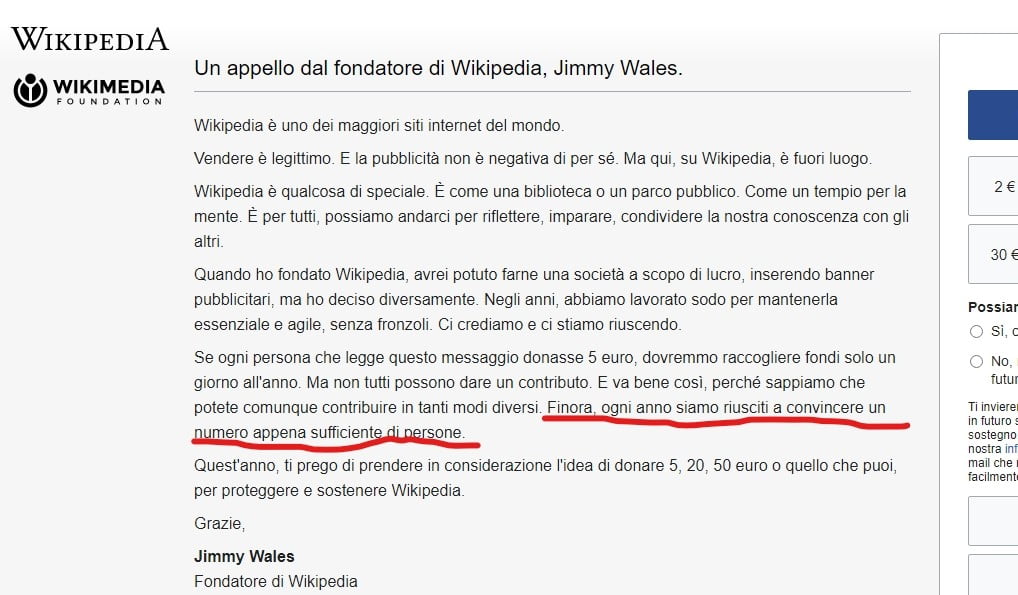 wikipedia donazioni