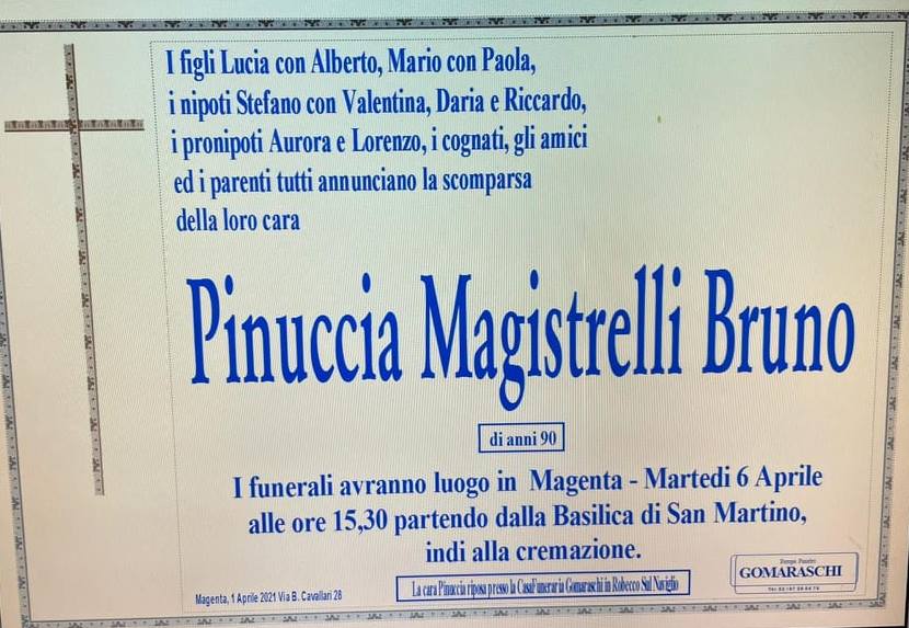 . Addio Pinuccia Magistrelli in Bruno (Romeo) - 02/04/2021