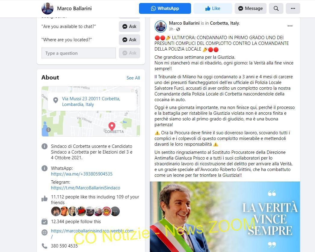 Facebook. Marco Ballarini esulta per la condanna dell’accusatore della Comandante Vismara