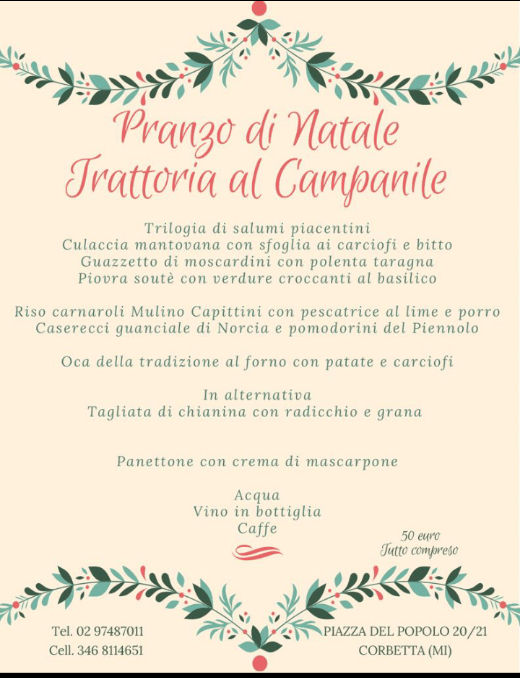 . Natale, piatti della tradizione e sapori innovativi. Trattoria "Al Campanile". Corbetta - 13/12/2021