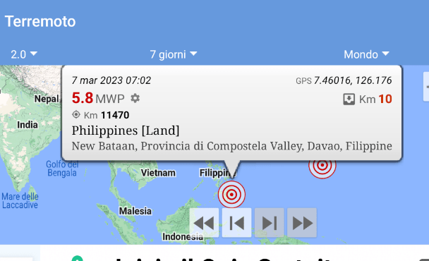 terremoto. Terremoto nelle Filippine e alle Fiji - 07/03/2023