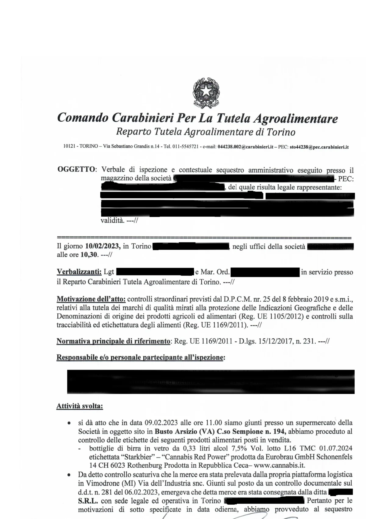 cannabis. Birra Cannabis. Guerra con il Ministero dell'agricoltura. Riceviamo e pubblichiamo dalla ditta Eurobräu GmbH - 10/05/2023