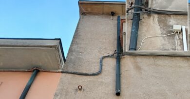Busto Garolfo, grondaia di rame rubata dalla facciata di un condominio