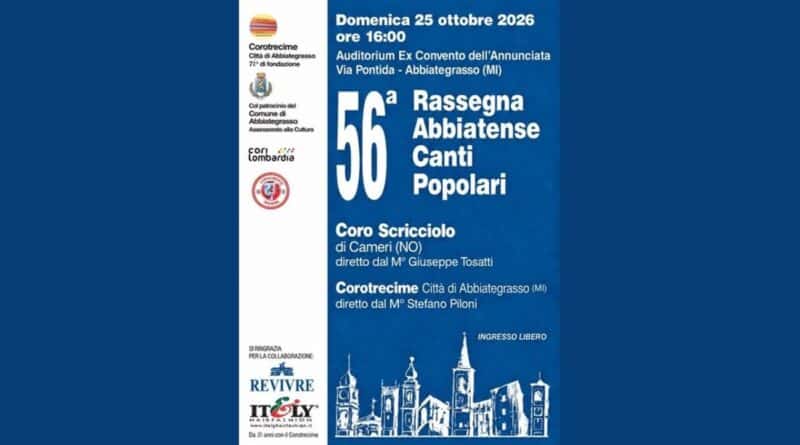 Locandina della 56ª Rassegna Abbiatense di Canti Popolari, il 25 ottobre 2026 all’Annunciata
