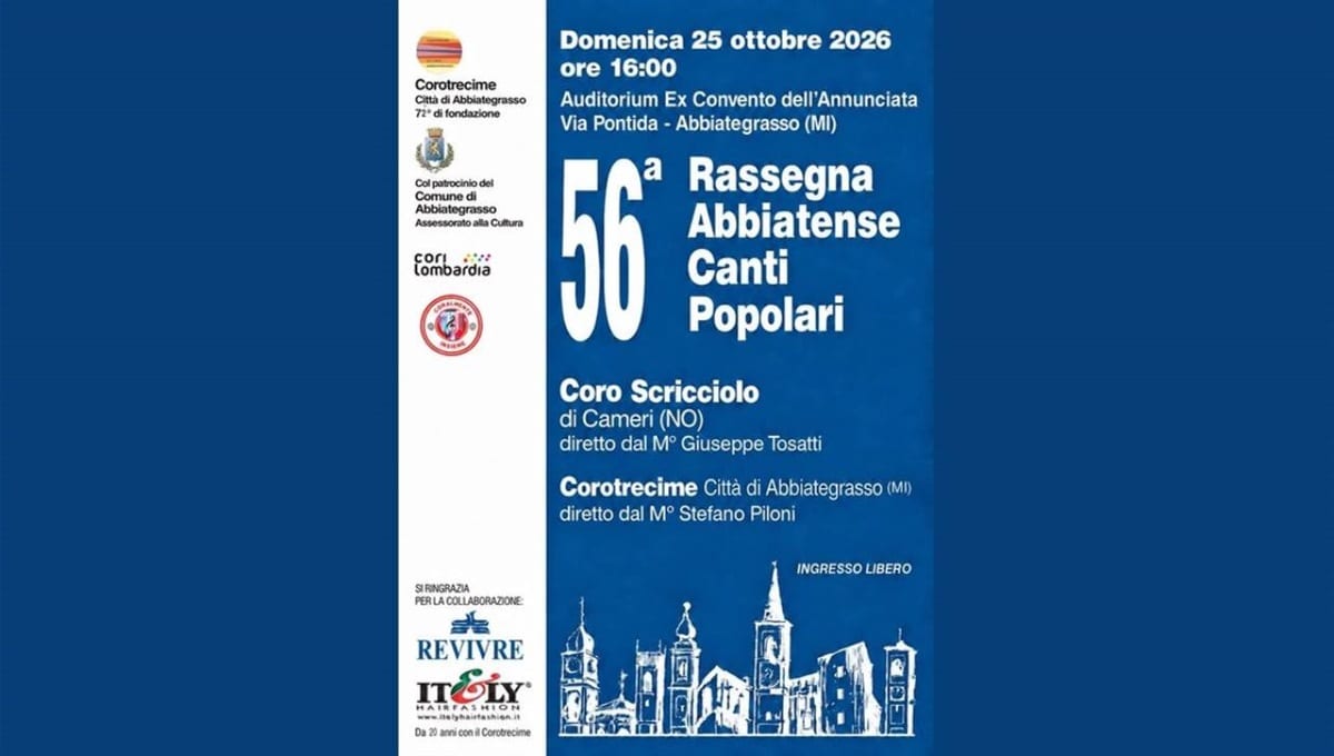 Locandina della 56ª Rassegna Abbiatense di Canti Popolari, il 25 ottobre 2026 all’Annunciata